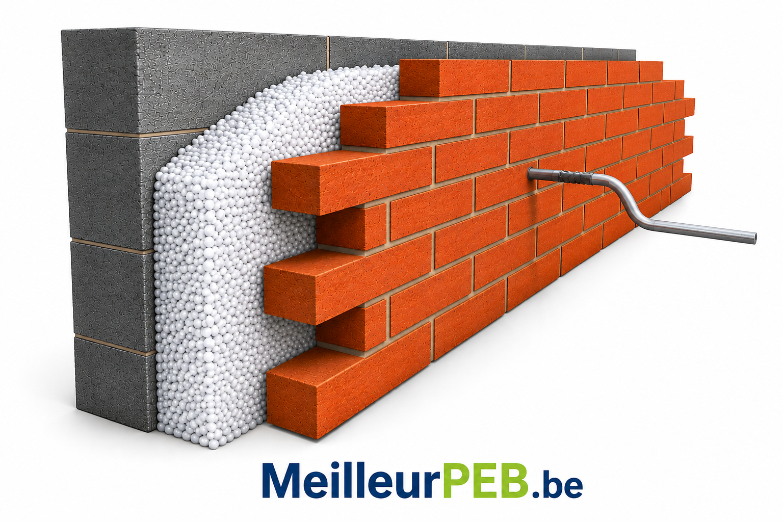 Schéma d'un mur creux avec une coulisse isolable